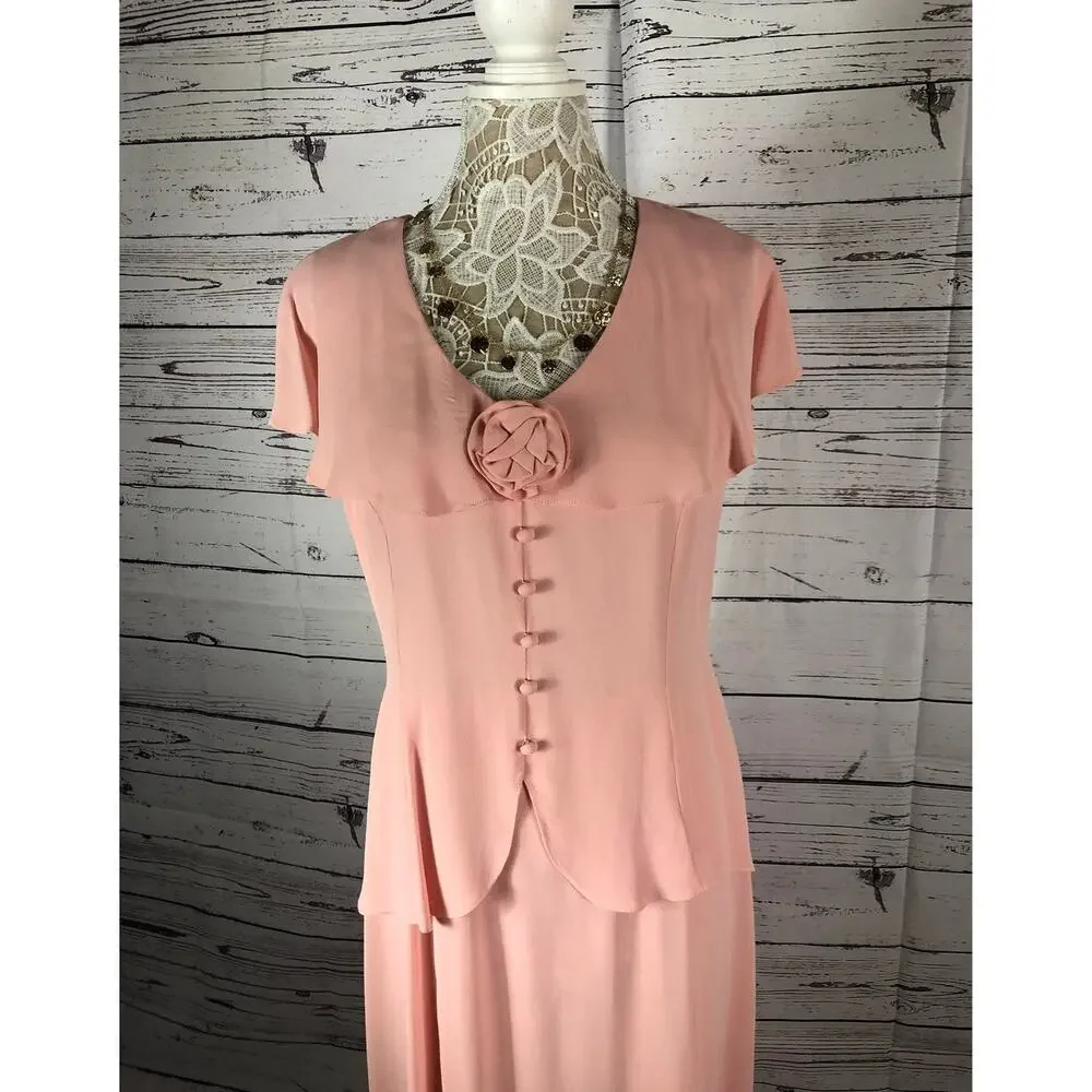 Vintage 80's Jessica McClintock Pink Dress ruffled collar button front size 12